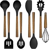 Silicone Cooking Utensil Set, Umite Chef 8-Piece Kitchen Utensils Set with Natural Acacia Wooden Handles,Food-Grade Silicone 