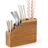 BWODYAY Straw Holder, Acacia Wood Straws Organizer, Cupboard Reusable Straws Dispenser for Kitchen Counter