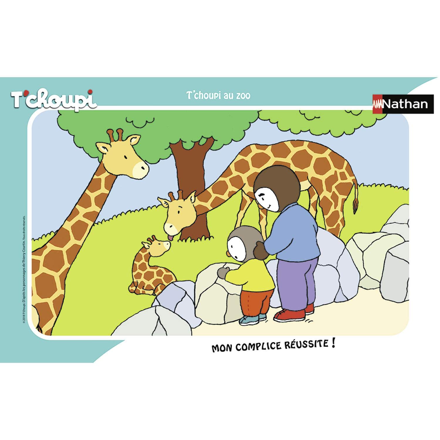 Nathan 4005556861316 15-Piece "T'choupi au Zoo" Puzzle Frame with Brainteaser for Children/Boys/Games/Girls / 3 Years Toy/T’choupi, Neon