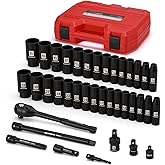MIXPOWER 36-Piece 1/2-Inch Drive Deep Impact Socket Master Set with 10-inch Quick-Release Ratchet Handle & Accessories, Deep,
