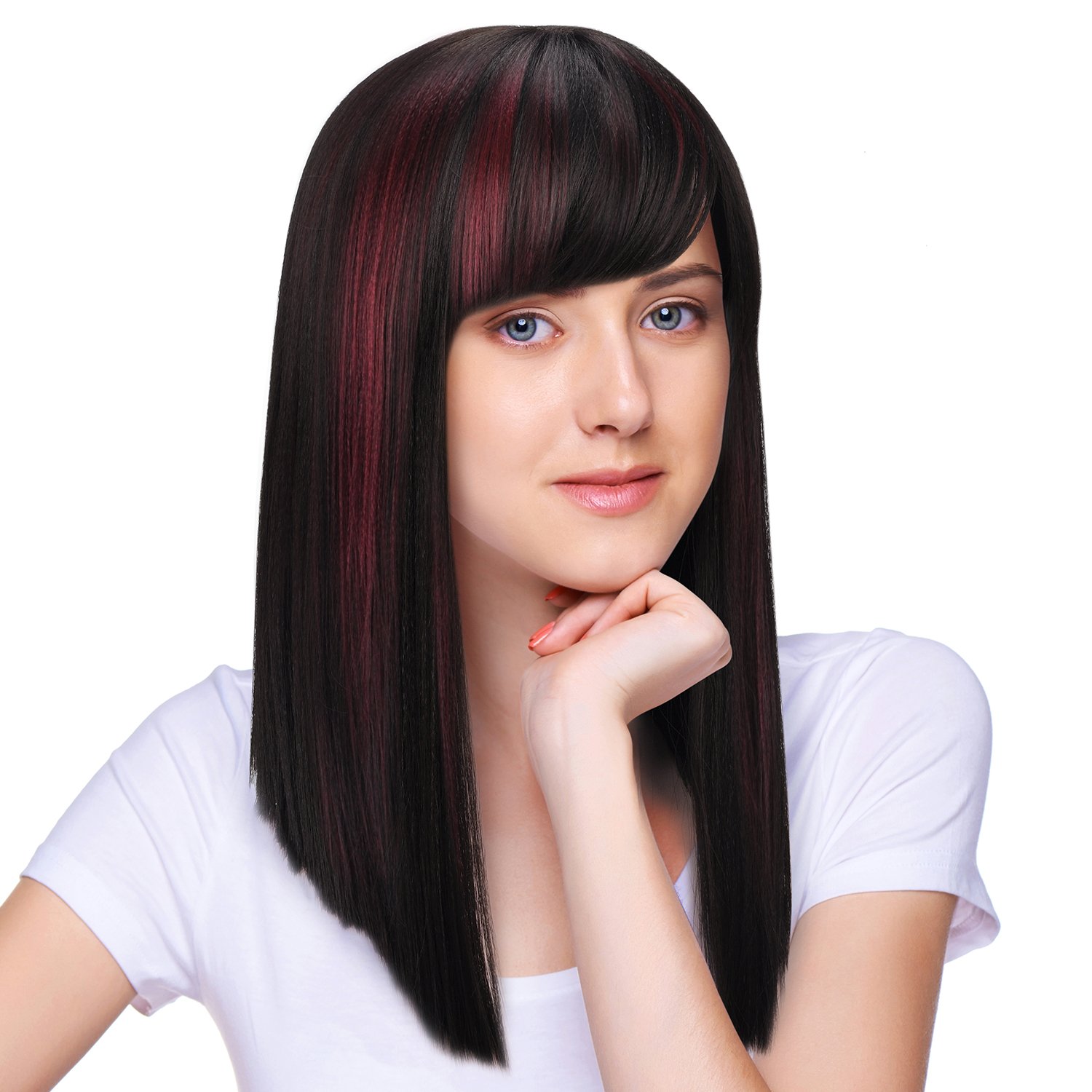 Buy Catalonia Off Black Burgundy Silky Straight Synthetic Wig