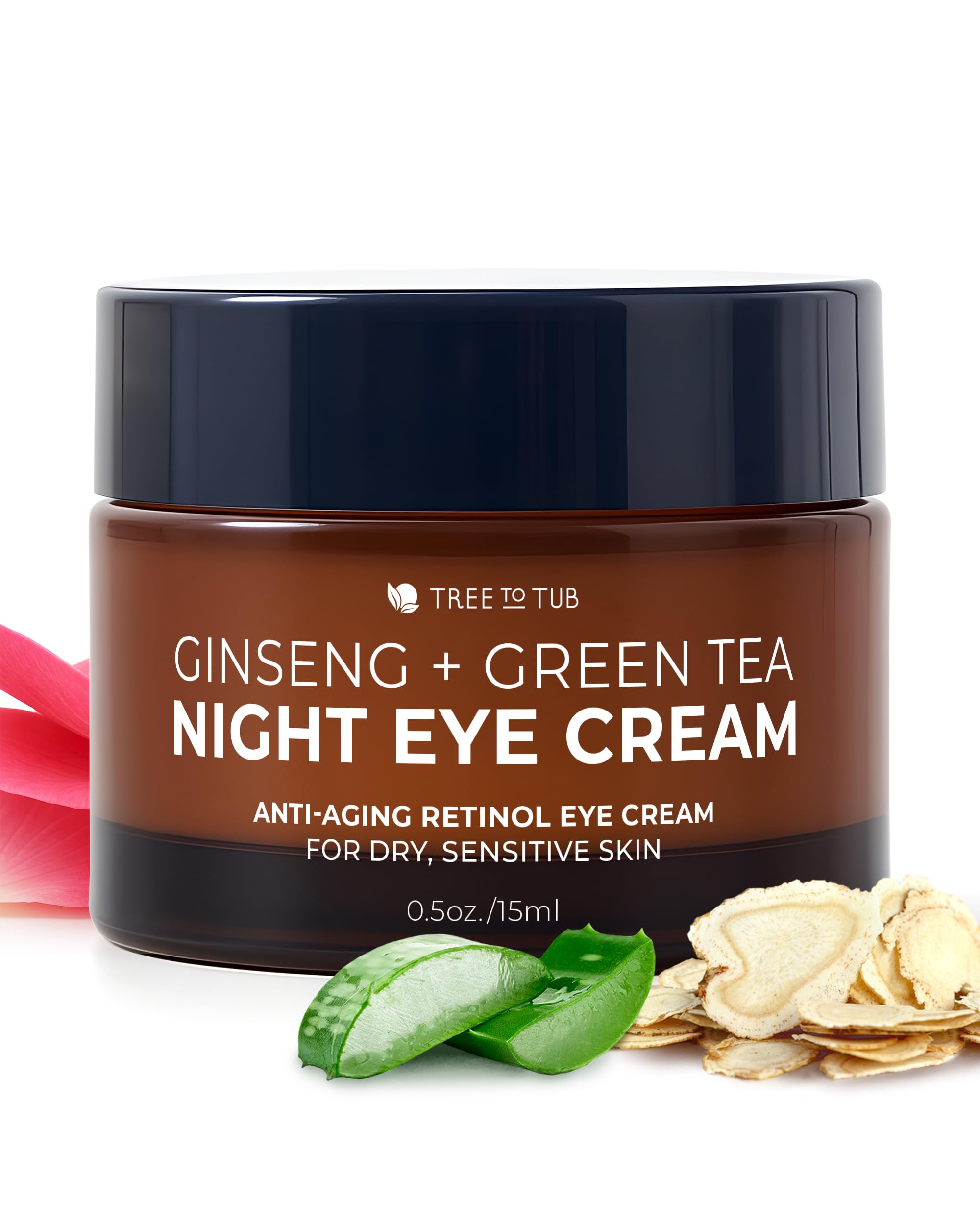 Tree to Tub Retinol Under Eye Cream for Dark Circles, Puffiness, Wrinkles, Bags Under Eyes - Sensitive Skin Night Eye Moisturizer for Women & Men w/Hyaluronic Acid, Organic Green Tea, Natural Ginseng