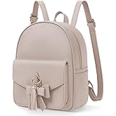 ECOSUSI Mini Backpack for Women Cute Bowknot Small Backpack Purse Ladies Leather Bookbag Satchel Bag, with Charm Tassel Khaki