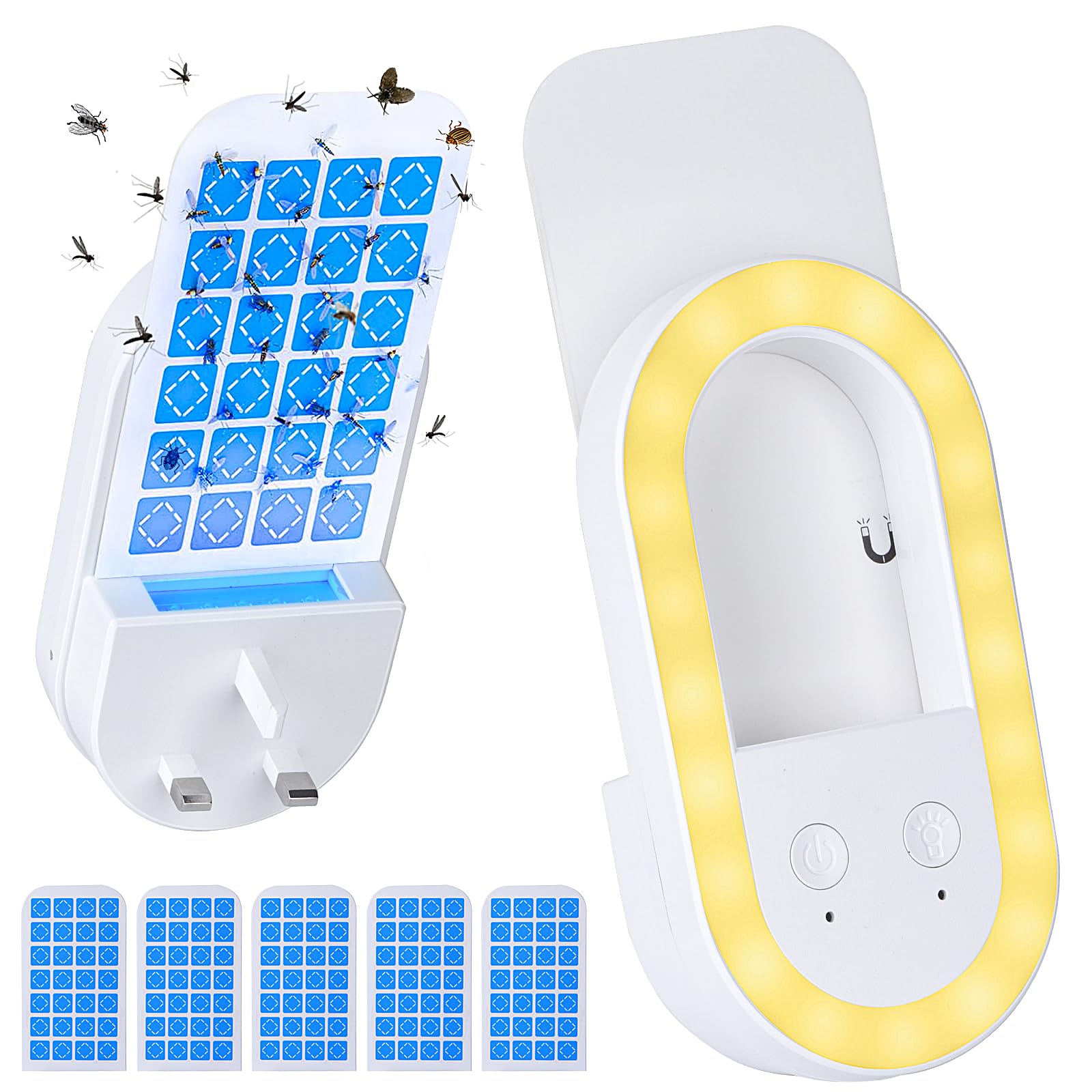 Fruit Fly Traps for Indoors,Plug in Flying Catcher Trap with Night Light,Flying Insect Killer Safe Bug Catcher Fly Gnat Trap for Home Use with Sticky Pad for Fruit Plant Fly Moth