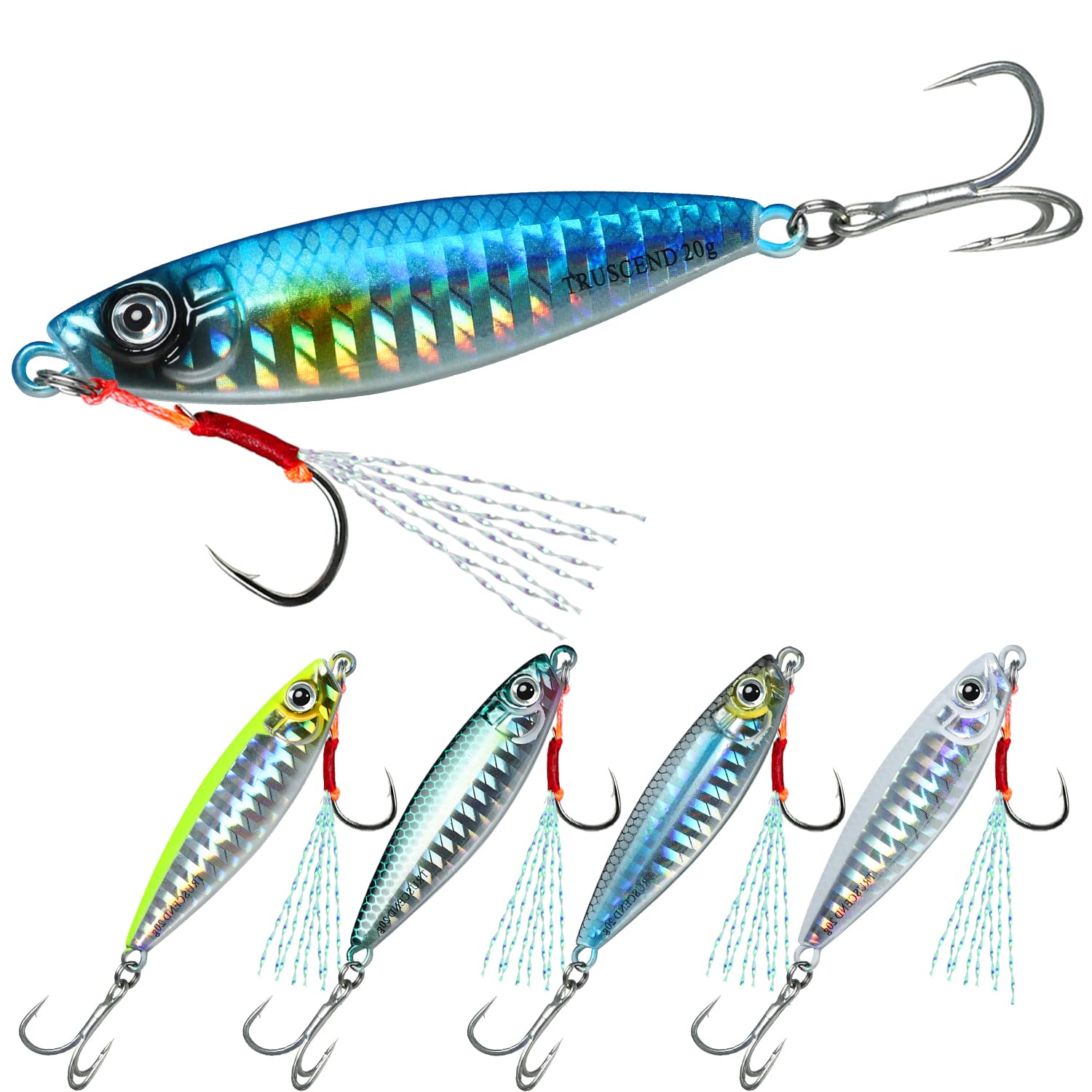 TRUSCEND Multi-Function Metal Blade Baits - Spoons & Jigging Lures for Pike, Mackerel, Cod, Trout, Perch & Bass - Surf Fishing Accessories with Tail Spinners