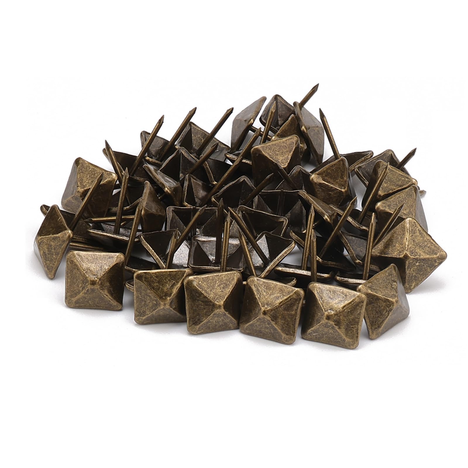 Unxuey Antique Square Brass Decorative Nails - 50 Pack 14x20mm Iron Upholstery Tacks for Furniture, Leather, Headliner, Carpet DIY, Rust-Proof, Strong Hold, Durable & Sharp Easy Push Pins