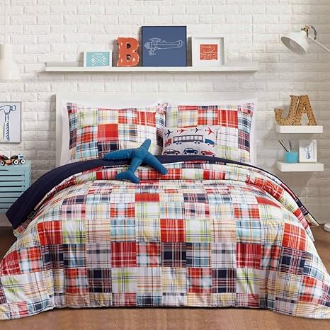 Amazon Com N A 5 Piece Multi Color Madras Plaid Comforter Full Queen Set Red Blue Green Orange White Tartan Check Bedding Bold Warm Tones Checkered Checked Pattern Cotton Home Kitchen