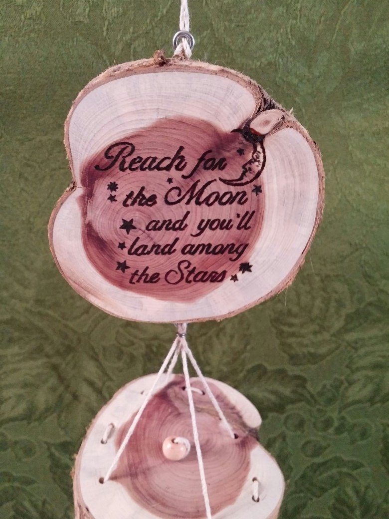 Cedar and Bamboo Wind Chime with Inspirational Quote Handmade