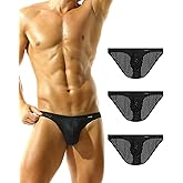 PAIZH Men's Sexy Bikini Underwear Mesh Stretch Low Rise String Sport Bikini Briefs 3 Pack