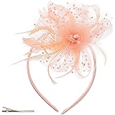ASIJUNTYECHO Mardi Gras Fascinator Hat for Women, Headband With Flower Mesh Feathers, Hair Clip