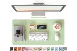 RENMTURE PU Mouse Pad, Faux Leather Large Desk Pad, Home Work Office Accessories, Non-Slip Desk Mat, Waterproof Gaming Pad Desk Blotter (32"x16", Light Green)