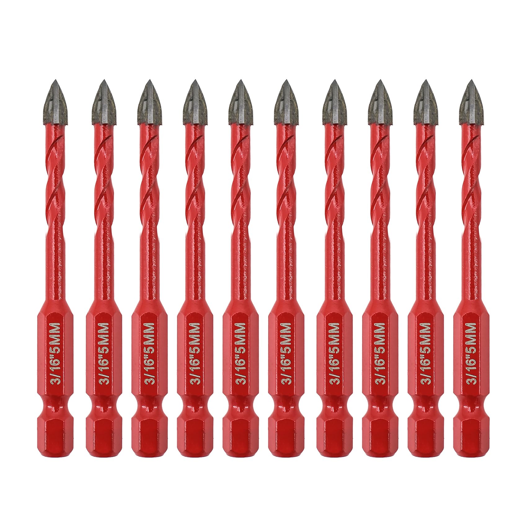 FOCSTOL Masonry Drill Bits Set - 10pcs 5mm Carbide Drill Bits Set with Quick Change Hex Shank for Wood Plastic Foam Tiles Softer Materials