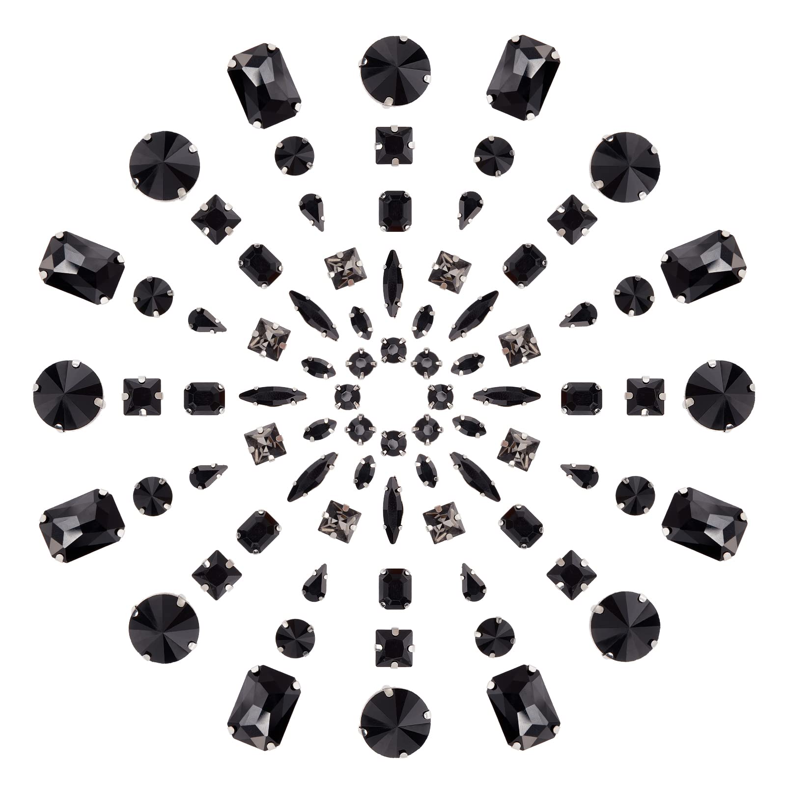 PH PandaHall 100pcs 10 Styles Sew On Rhinestones Flatback Diamonds with Claw for Costume Shoes Decoration Gems Crystal Buttons for Jewelry Making DIY Crafts Home Party Dector, Black