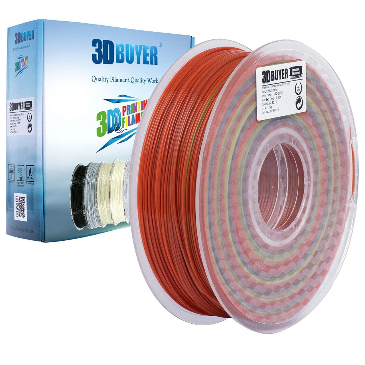3DBUYER 3D Printer PLA Filament, Rainbow Multicolor 1.75mm Filament Dimensional Accuracy +/- 0.03 mm, 1KG (2.2 LBS) Spool