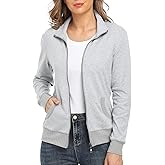 WUDODO Women's Zip up Sweatshirt Jacket Stand Collar Hoodless Running Sweatshirt with Pockets