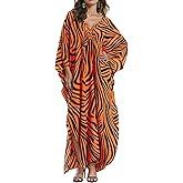 Yanziliu Women Kaftan Dresses Plus Size V-Neck Batwing Sleeves Beach Cover Up 2025 Summer Floral Print Caftan Dress