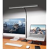LED Desk Lamp for Home Office with Base, Eye-Caring Desk Light 12W, Black | Tall Computer Monitor Task Reading Lamp, Adjustable Gooseneck, 5 Dimmable Brightness &amp; Color, USB Touch Control, Timer