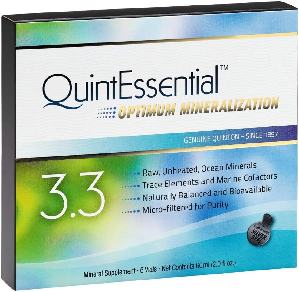 QuintEssential 3.3 - Concentrated Pure Seawater Electrolyte Liquid Minerals Supplement for Hydration, Muscle Recovery + Energy Support, Electrolyte Drink with Trace Minerals (6 Vials)