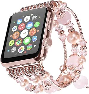 Amazon.com: Tesco Apple Watch Band, Fashion Handmade Beaded Elastic Stretch Faux Pearl Bracelet 