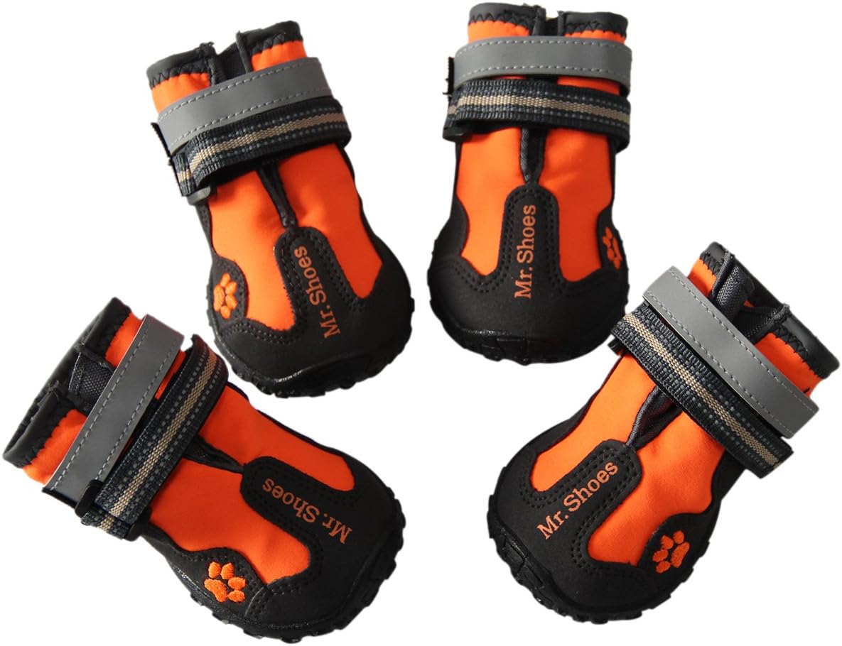 JoyDaog Large Dog Boots,Outdoor Waterproof Non-slip Dog Shoes,Orange Size 7