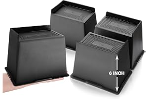 shouwuhho Bed Risers 6 Inch Heavy Duty, Oversized Furniture Risers Rectangular, Supports up to 6000 Lbs, Bed Lifts Risers for Bed Legs Frame, Couch, Table, Chair, Black, 4 Pack