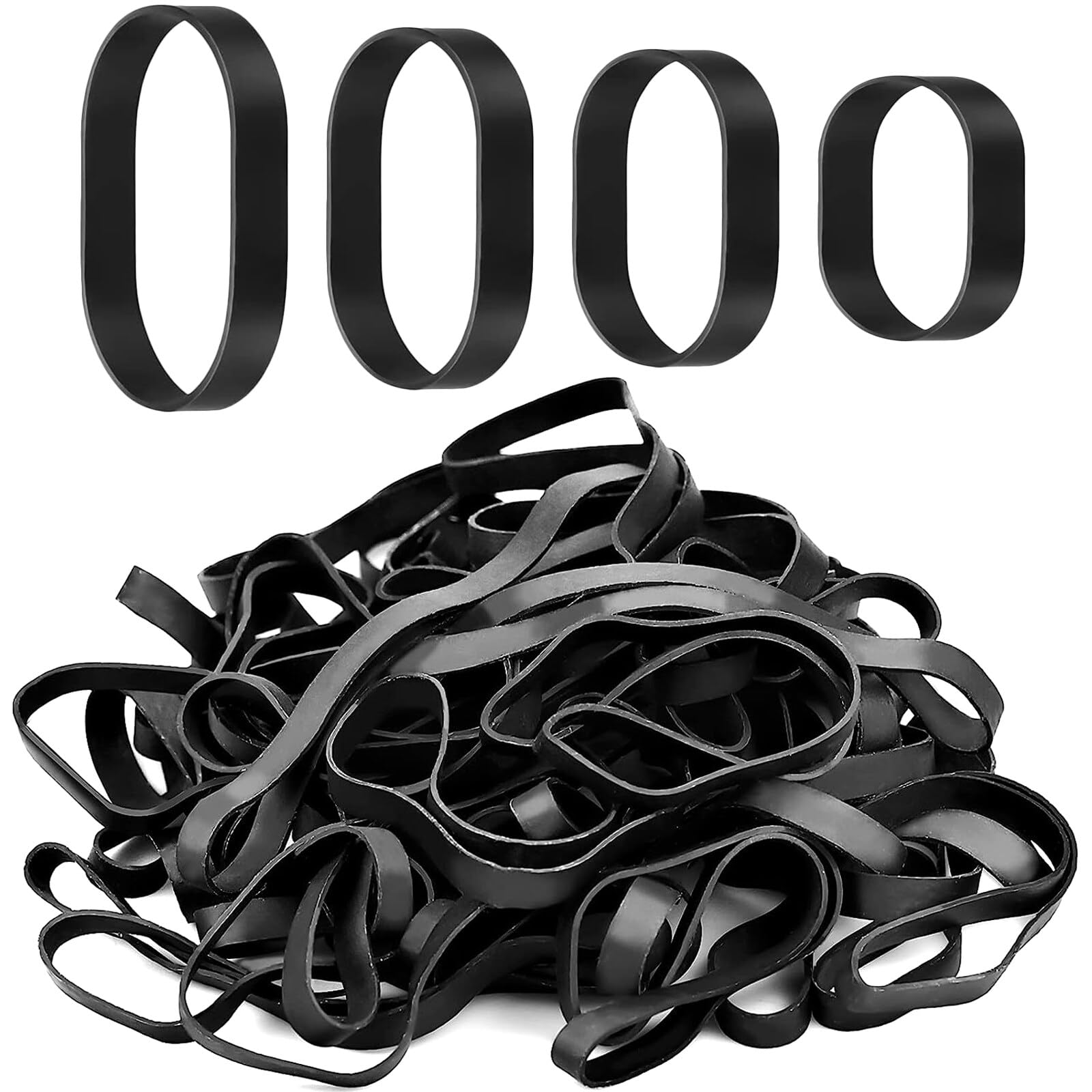 Gsrhzd Rubber Bands, 80 PCS Elastic Band, Thick Strong Elastic Bands, Large Rubber Bands, Black Large Elastic Bands Heavy Duty, for Industrial Home Office School File Folders Garbage Can, 4 Sizes