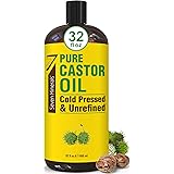 Pure Cold Pressed Castor Oil - Big 32 fl oz Bottle - Unrefined & Hexane Free - 100% Pure Caster Oil for Hair Growth, Thicker 