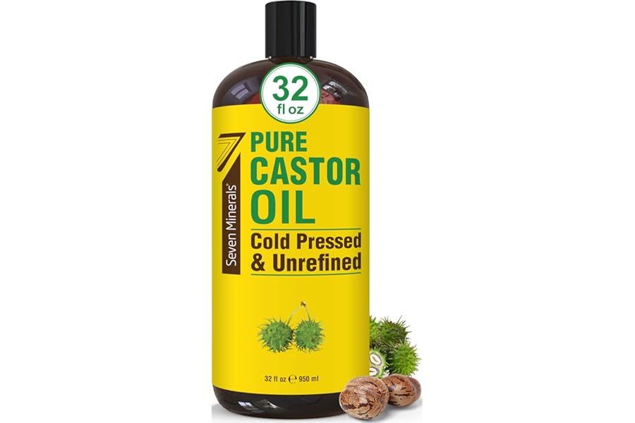 Pure Cold Pressed Castor Oil – Big 32 fl oz Bottle – Unrefined & Hexane Free – 100% Pure Castor Oil for Hair Growth, Thicker Eyelashes & Eyebrows, Dry Skin, Healing, Hair Care, Joint and Muscle Pain