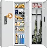 Omethey 53.15" Wall Safe Between the Studs, Biometric Fingerprint Hidden Safe with Dual Alarm System and Silent Mode, Wall Gun Safe with 3 Adjustable Shelves and Magnetic Slot (White-Fingerprint)
