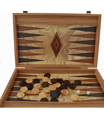 Manopoulos Backgammon 15″ – Acajou – Bleu Et Blanc – Fait Main Grèce – Cadeau Unique