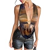 SOLY HUX Women's Sexy Halter Going Out Top Open Back Deep V Neck Sleeveless Vest Tank Tops Party Clubwear