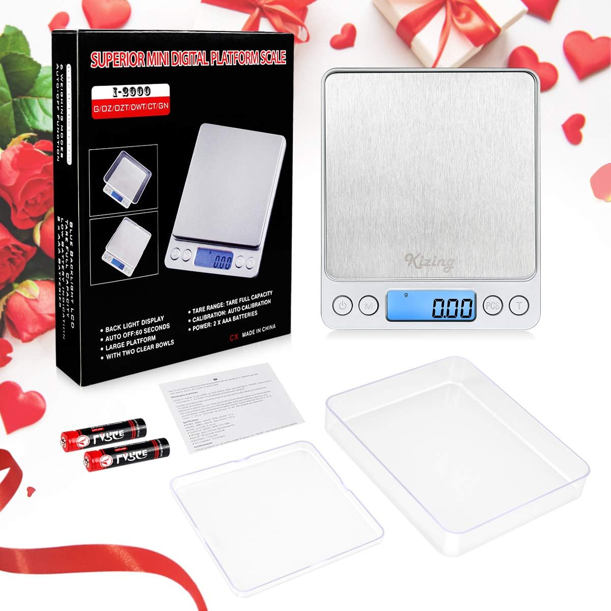 Kizing Digital Kitchen Scale, 500g/0.01g Small Pocket Jewelry Scale, Cooking Food Scale with Backlit LCD Display, Food Scales Digital Weight Gram and Oz, Stainless Steel, Battery Included, Silver: Kitchen & Dining