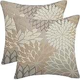 AELUTYSH Grey Brown Dahlia Pillow Covers 18x18 Inch Set of 2 Rustic Gray White Floral Decorative Throw Pillows Farmhouse Geometric Flower Decor Cushion Cover for Home Sofa Bedroom Outdoor
