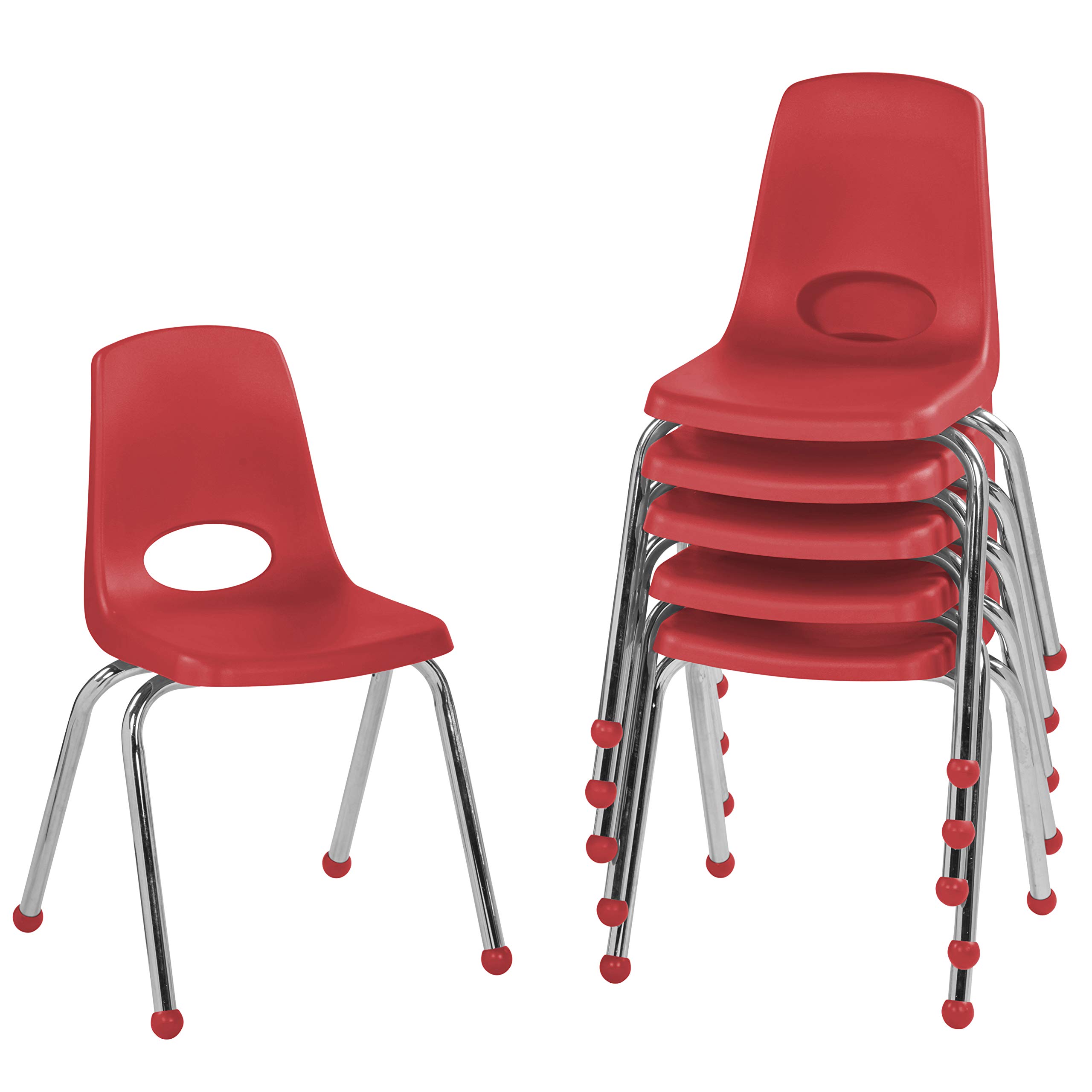Photo 1 of FDP 16" School Stack Chair, Stacking Student Seat with Chromed Steel Legs and Ball Glides; For In-Home Learning or Classroom - Red (6-Pack), 10367-RD