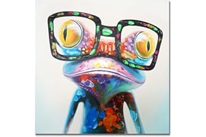 SEVEN WALL ARTS Frog Canvas Wall Art Colorful Animal Painting Pictures Happy Frog with Glasses Oil Painting Modern Framed Artwork for Bedroom Nursery Kids Room Office Decor 24"x24"