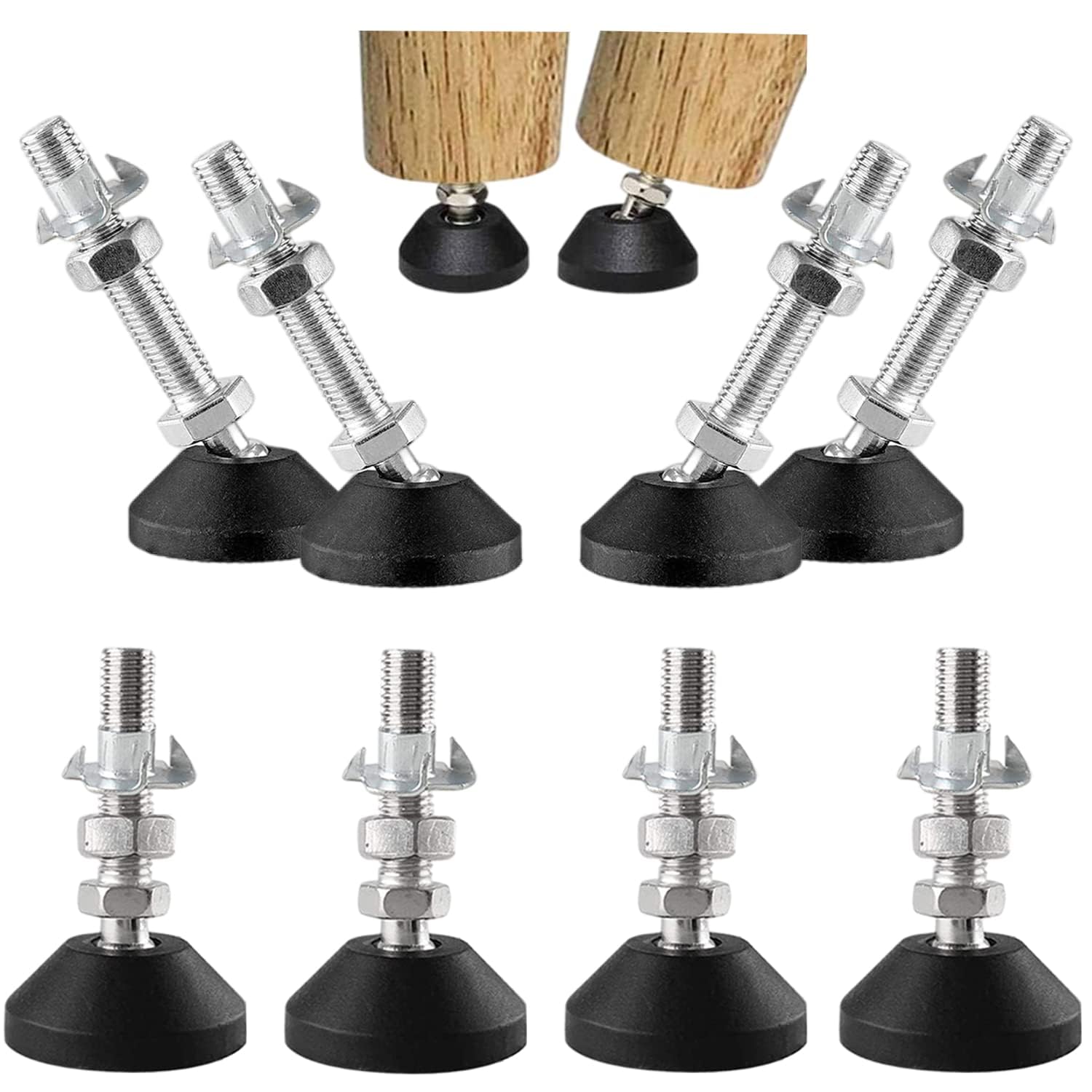 Uni-Fine 8-Piece Levelling Feet - M10 x 50 x 50 mm, 450 kg Capacity, Height-Adjustable Furniture Feet