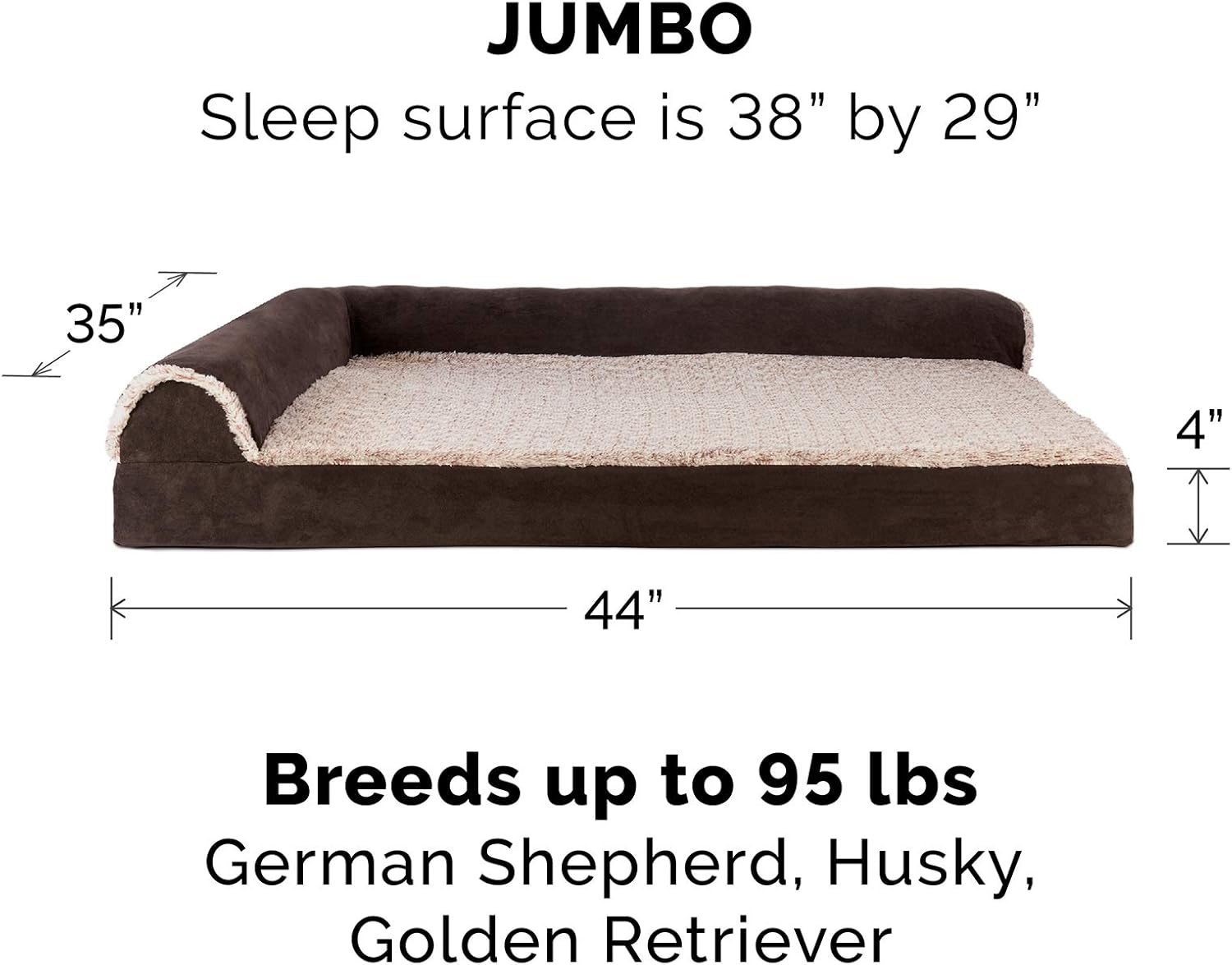 Furhaven Pet Dog Bed - Deluxe Orthopedic Two-Tone Plush and Suede L Shaped Chaise Lounge Living Room Corner Couch Pet Bed with Removable Cover for Dogs and Cats, Espresso, Jumbo : Pet Supplies