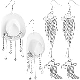 3 Pairs Western Cowgirl Cowboy Hat Earrings Set, Enamel Hat Boots Sparkly Rhinestone Tassel Dangle Drop Earrings Country Concerts Rodeo Prom Jewelry Gifts for Women Outfits