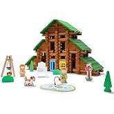 SainSmart Jr. 214 PCS Wooden Logs Cabin Set Ages 3, Building Log Gift for Boy/Girl, Creative Construction Engineering Educational Toy, Vacation Chalet