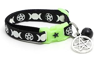 Pugs to Persians Wicca Cat Collar with Occult Charm & Bell | Witch's Familiar Cat Collar | Witch Kitten Collar Charms | Glow in The Dark | Safety Breakaway Collar (Small, Black)