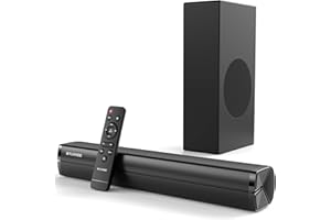 Nylavee 2.1ch Sound Bar for Smart TV with Wired Subwoofer, 100W Surround Sound Bluetooth Soundbar for TV, 16 inch Small Deep Bass TV Speakers, HDMI-ARC/Coaxial/AUX/USB Connection for TV, PC, Projector