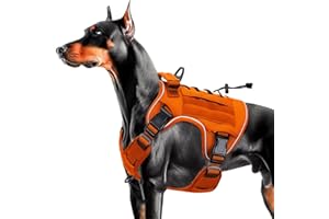BRUVOALON Heavy-Duty Tactical Dog Harness for Large Dogs, No Pull Adjustable Reflective Pet Vest with Molle System, K9 Military-Grade Control for Service Training, Outdoor & 10+ Breeds, Orange, Large