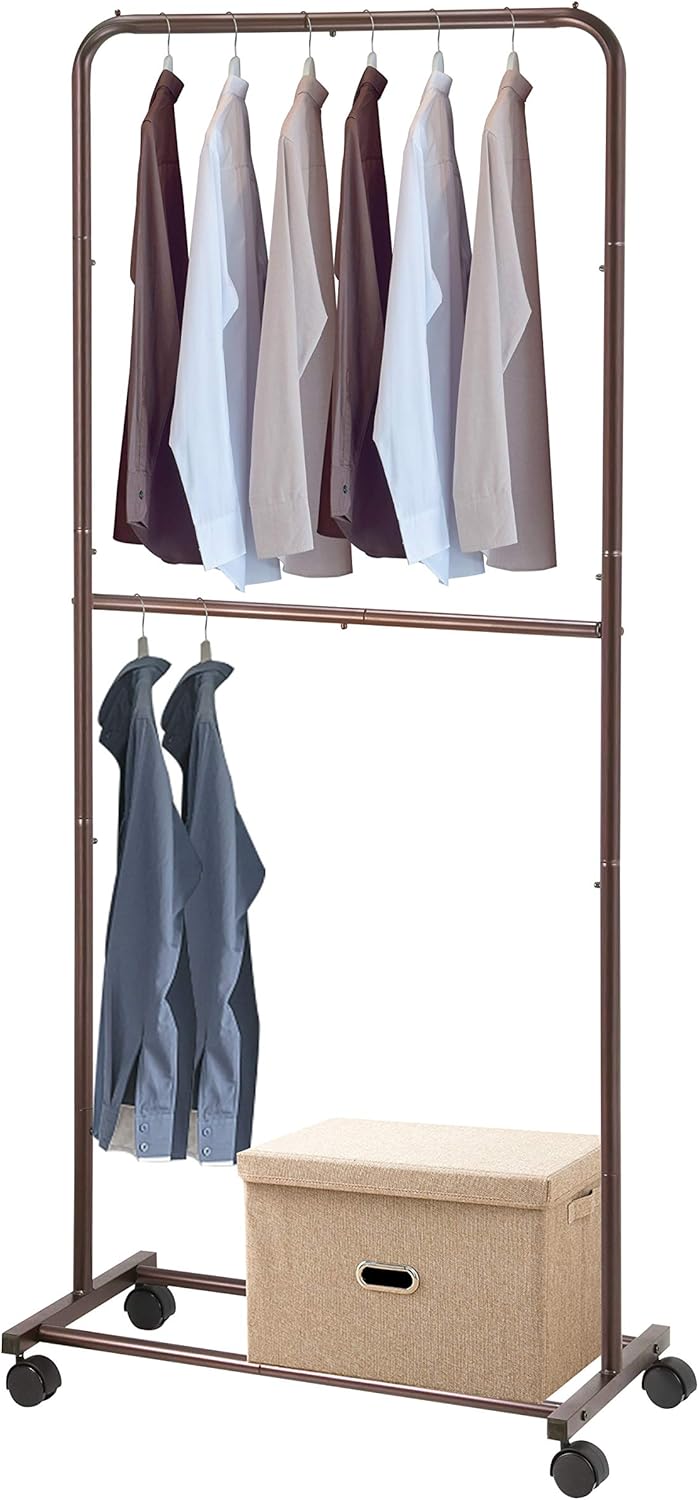 Simple Trending Double Rod Clothing Garment Rack, Rolling