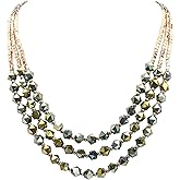 Bocar Necklace for Women, 3 Layer Beaded Necklace Crystal Beads Strand Fashion Jewelry, Party Gifts for Her