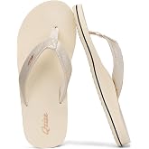 Qzize Women's Flip Flops with Arch Support Leather Strap Thong Sandals | Flexible Lightweight Design, Quick-Dry Material, All-Day Comfort for Beach, Pool, Shower, Travel and Everyday Wear