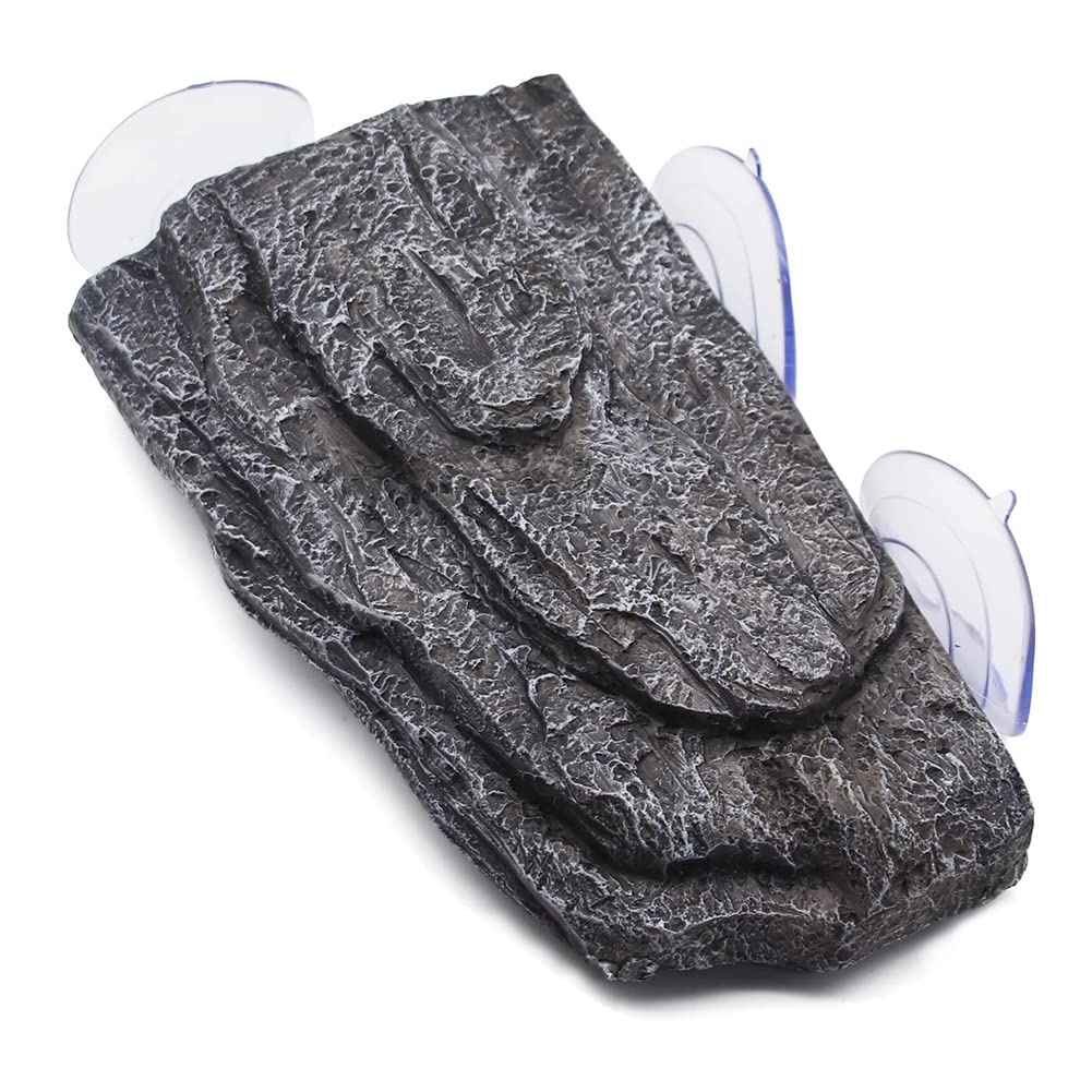 hisunfarm Turtle Floating Basking Platform Aquarium Decorations Decor Artificial Bark with Suction Cups for Tortoise Climbing Platform Resting Terrace Step (Rock Black)