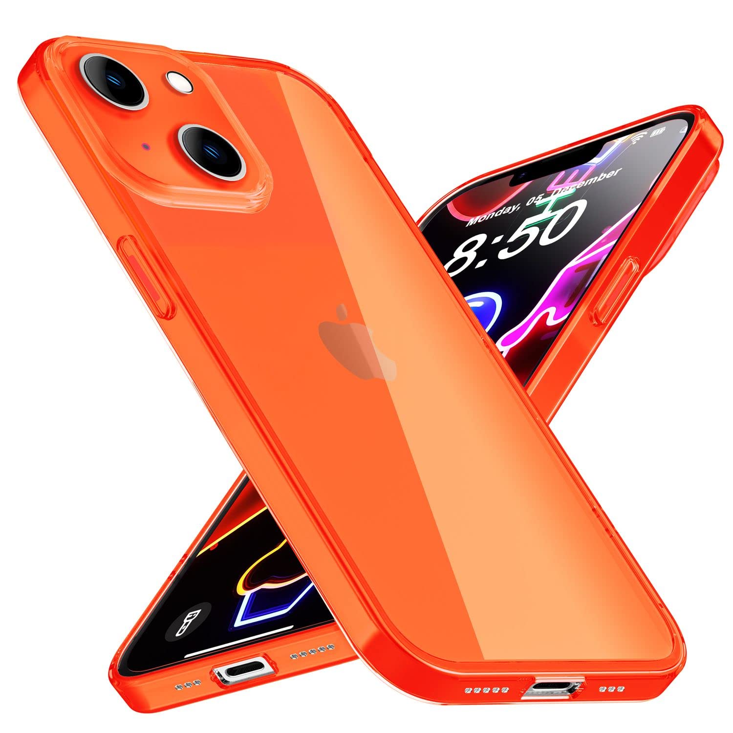 NALIA Neon Silicone Case for iPhone 14 - Vibrant Signal Color & Lens Protection - VIBE (Clear Cover) - German Brand, Color:Orange