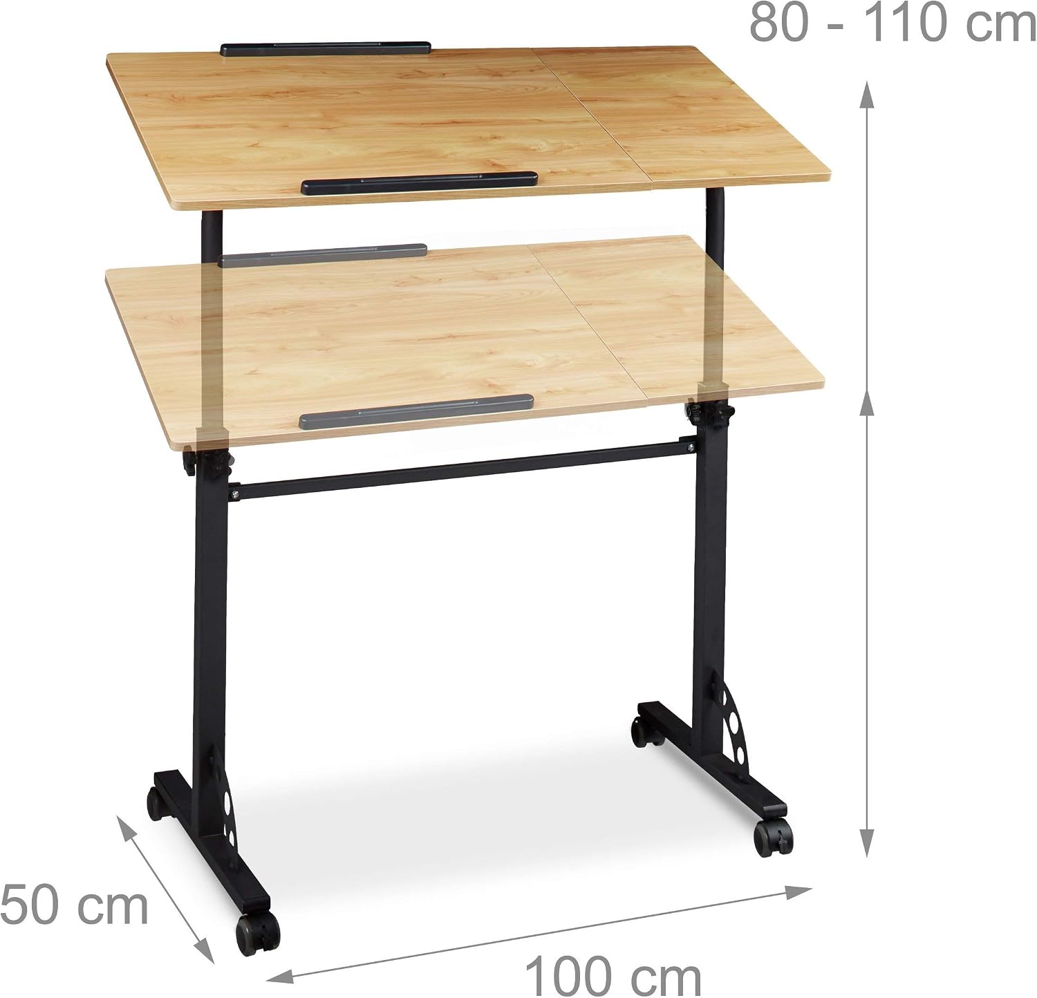 Relaxdays XXL Laptop Table Height Adjustable, 110 x 100 x 50 cm, Wood, Mobile Lecturn, Wheels with Brakes, Notebooks - Image 3