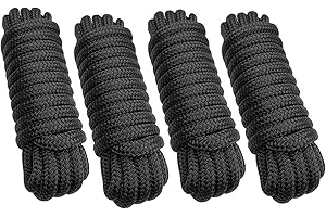 Dock Lines 4 Pack 5/8" x 15' Double Braided Nylon Boat Dock Lines with 15" Eyelet, Marine-Grade Dock Lines for Boats/Boat Lines Dock Ties - Black Marine Rope - Boat Ropes for Docking, J-FM TWNTHSD