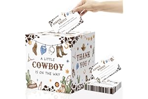 OWWOPATS 50 Pcs Cowboy Baby Shower Decorations Diaper Raffle Tickets with Box, Western Theme A Little Cowboy is On The Way Di